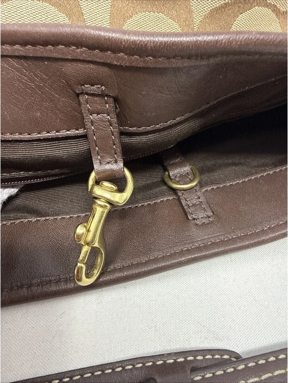 Coach F13674 Canvas Leather Brown Signature Shoulder Bag